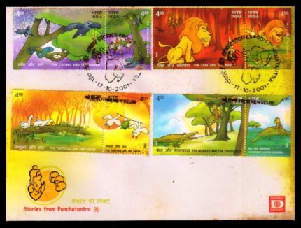 INDIA 2001 - Stories From Panchatantra, Indian Fables by Vishnu Sarman, Se-tenants 4 Pairs on First Day Cover