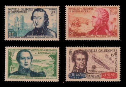 NEW CALEDONIA 1953 - French Administration Centenary, Admirals and Map, Set of 4 Stamps, MNH, S.G. 331-334