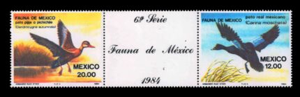 MEXICO 1984 - Birds, Flora and Fauna, Set of 2 Stamps in Gutter Pairs, MNH, S.G. 1703-1704