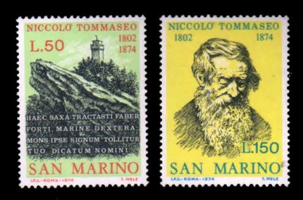 SANMARINO 1974 - Death Centenary of Niccolo Tommaso, Writer, Set of 2 Stamps, MNH, S.G. 1015-1016