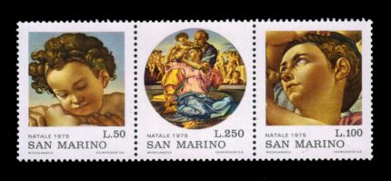 SANMARINO 1975 - Christmas, 500 Birth Anniversary of Michelangelo, Painting Doni Madona, Strip of 3 Stamps, MNH, S.G. 1037-1039