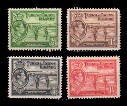 TURKS AND CAICOS ISLANDS 1938 - King George VI, Salt Raking, Set of 4 Stamps, MNH, S.G. 194-197