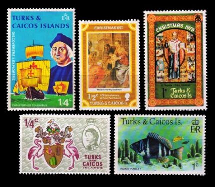 TURKS & CAICOS ISLANDS-5 Different, Large, Mint Stamps