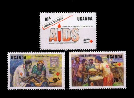 UGANDA 1988 - Red Cross and AIDS, Set of 3 Stamps, MNH, S.G. 643-645