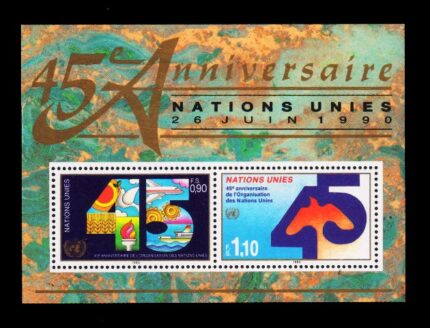 UNITED NATIONS (Geneva) 1990 - 45th Anniversary of UNO, Projects Forming-45, Miniature Sheet, MNH, S.G. G188-G189, Cat. £ 5.75