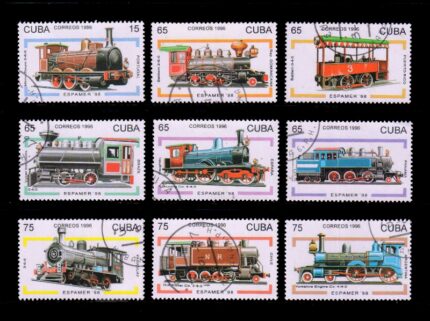 CUBA 1996 - Railway, Locomotives, Latin American Stamp Exhibition, Set of 9 Stamps, Used, S.G. 4127-4135