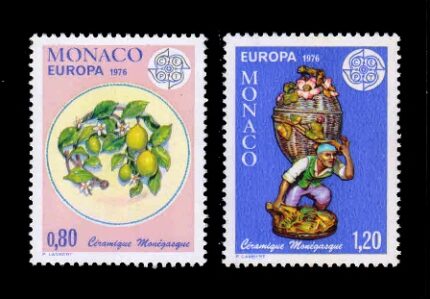 MONACO 1976 - EUROPA, Monegasque Cermics, Set of 2 Stamps, MNH, S.G. 1251-1252, Cat. £ 7.75