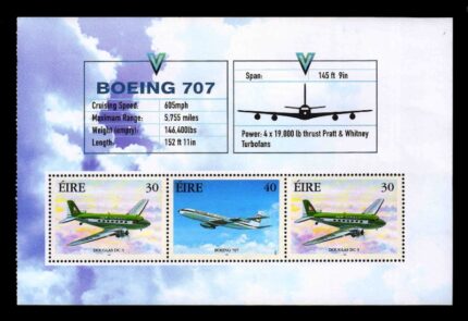 IRELAND 1999 - Boeing 707, Aviation, Booklet Pane of 3 Stamps, MNH, S.G. 1266 & 1268