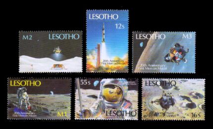 LESOTHO 1989 - 1st Manned Landing on Moon, Space, Set of 6 Stamps, MNH, S.G. 915-921