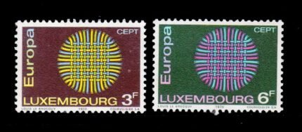 LUXEMBOURG 1970 – EUROPA Flaming Sun, Set of 2 Stamps, MNH, S.G. 855-856, Cat. £ 5.50