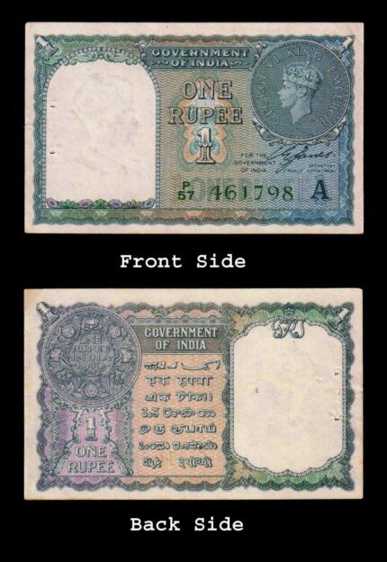 BRITISH INDIA 1940 - King George VI, One Rupee Banknote, Inset A, P57 461798, Fine Condition, UNC
