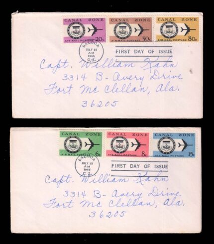 CANAL ZONE 15-7-1965, Airmail Stamps, Seal and Jetliner, 2 Different First Day Covers