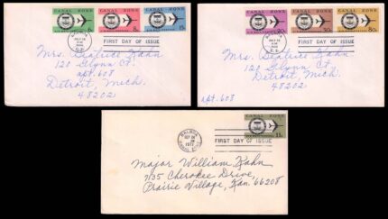 CANAL ZONE 1965, Airmail Stamps, Seal and Jetliner, 3 Different First Day Covers (7 Stamps)