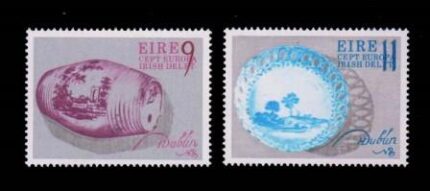 IRELAND 1976 – EUROPA Irish Delft, Set of 2 Stamps, MNH, S.G. 396-397, Cat. £ 2.25