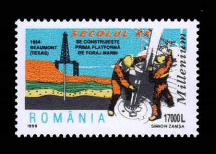 ROMANIA 1999 - Deep Sea Drilling, First OIL Plateform, Beaumont 1934, 1 Value Stamp, MNH, S.G. 6059, Cat. £ 4