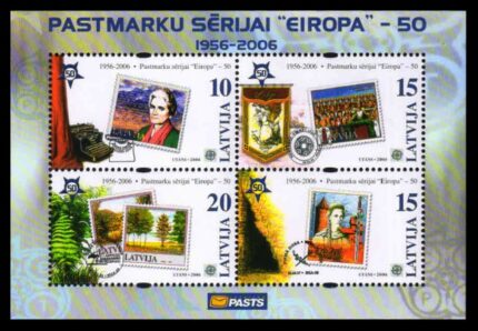 LATVIA 2006 - 50th Anniversary of Europa Stamps, Stamp on Stamp, Miniature Sheet of 4 Stamps, MNH, S.G. MS 658, Cat. 6.00 Pound