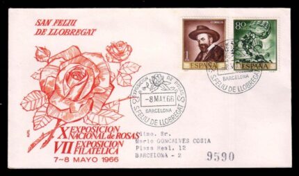 SPAIN 1966 - Rose Special Cover, Rose Flower Cancellation, Stamp Exhibition, Embossed