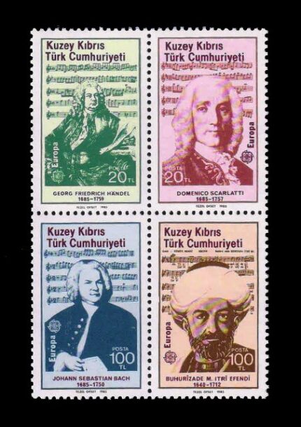 TURKISH CYPRIOT POSTS 1985 - EUROPA, Composer, Music, Handel and Bach, Set of 4 Stamps, MNH, S.G. 172-175