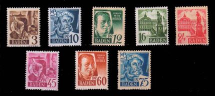 BADEN (Germany) 1947 - J.P. Hebel, Rastatt Castle, Girl and Yachts, 8 Different Stamps, Mint, S.G. FB2-FB11