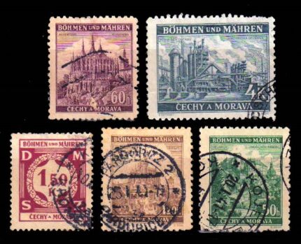 BOHEMIA AND MORAVIA (Czechoslovakia Provinces) - 5 Different Used, Old Stamps, Pre 1943