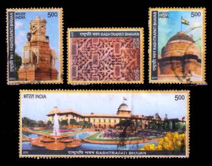 INDIA 2011 - 80th Year of Rashtrapati Bhawan, Mughal Jallies and Garden, Buddhist Dome, Set of 4 Used Stamps