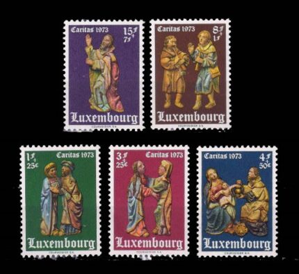 LUXEMBOURG 1973 - The Nativity, 16th Century Raredos, Hachiville Hermitage, Set of 5 Stamps, MNH, S.G. 915-919, Cat. £10
