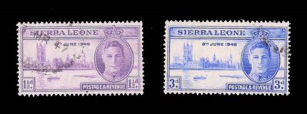 SIERRA LEONE 1946 - King George VI, Victory in 2nd World War, Set of 2 Stamps, Used, S.G. 201-202