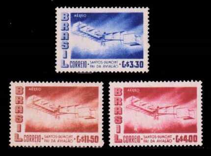 BRAZIL 1956 - Alberto Santos, Aviation Pioneer, Biplane, Set of 3 Stamps, MNH, S.G. 950-951, 953, Cat. £ 5.75