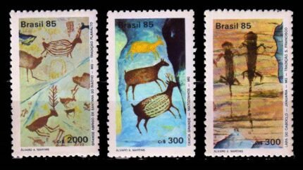 BRAZIL 1985 - Rock Paintings, Lizards, Deer, Various Animals, Set of 3 Stamps, MNH, S.G. 2143-2145
