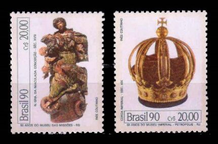 BRAZIL 1990 - Imperial Crown, Wood Carving, Museum, Set of 2 Stamps, MNH, S.G. 2430-2431