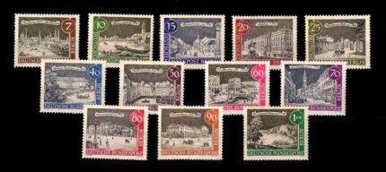 BERLIN (Germany) 1962 – Old Berlin Series, Architecture and Building, Castle, Bridge, Church, University, Opera House, Lake, Set of 12 Stamps, MNH, S.G. B213-B224