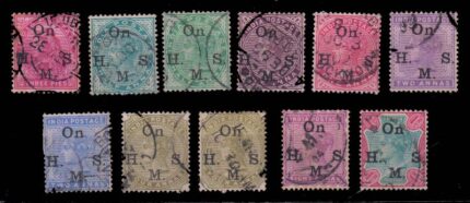 INDIA 1883 - Queen Victoria Issues, Overprint ON H.M.S., Set of 11 Stamps, Used, S.G. 037-047