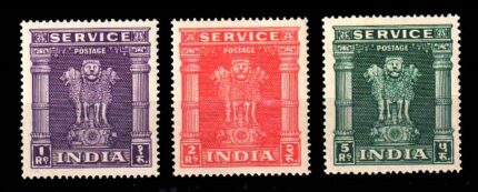 INDIA 1950 - Official Postage Stamps, SERVICE, 3 Different (Rs 1, 2, 5), Watermark Star, MNH, S.G. 0161-0163, Cat. £ 8