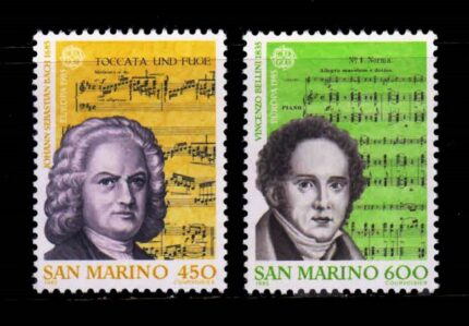 SANMARINO 1985 - Europa, Johann Sebastian Bach and Score and Vincenzo, Set of 2 Stamps, MNH, S.G. 1242-1243, Cat. £ 8.75