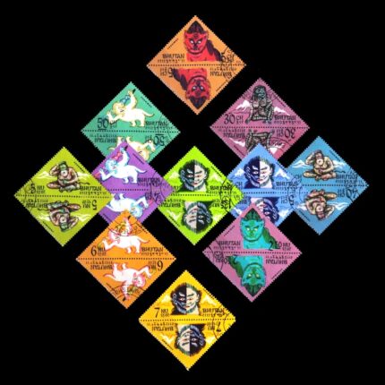 Bhutan 1966 - Abominable Snowmen Triangular Stamps - 11 Different Tete-Beche Pairs, Cancelled