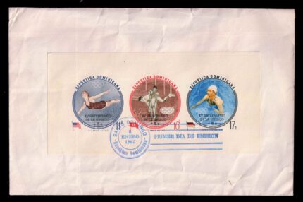 DOMINICAN REPUBLIC 1961 - Olympic Games, 15th Anniversary of UNESCO, Imperf Miniature Sheet on Plain Cover with Cancellation, S.G. MS 852