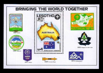 LESOTHO 1987 - World Scout Jamboree, Australia, Map and Flag of Australia, Miniature Sheet, MNH, S.G. MS 780