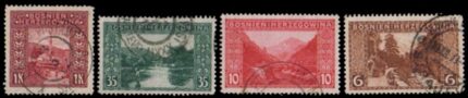 BOSNIA & HERZEGOVINA 1906-Valley, Village & Lake, Business Quarter, Set of 4, Used, Cat £ 8-, 120 Years Old Stamp