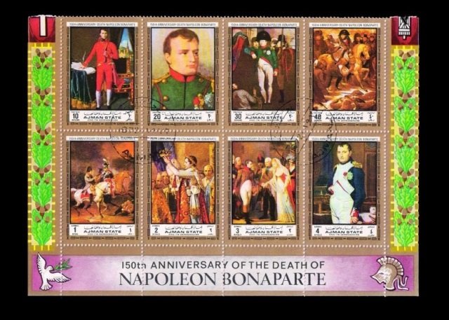 Ajman 1972- Napoleon Bonaparte, 150th Death Anniv., Set Of 8 Stamps Cancelled