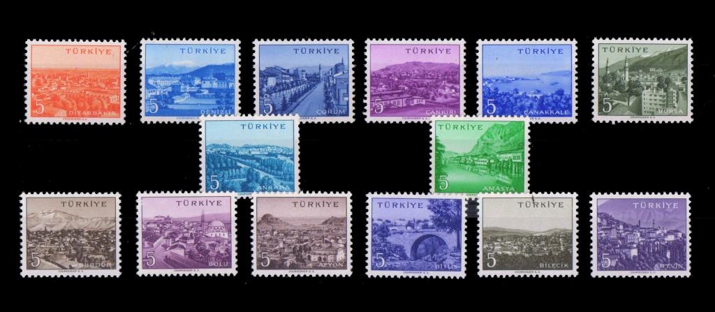 TURKEY 1958- Turkish Towns, Buildings & Architecture, 14 Different Stamps, MNH, (Size 26x12mm)