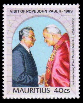 Mauritius 1989- Pope John Paul II And PM Jugnauth, 1 Value, MNH, S.G. 823, Cat. £1.50