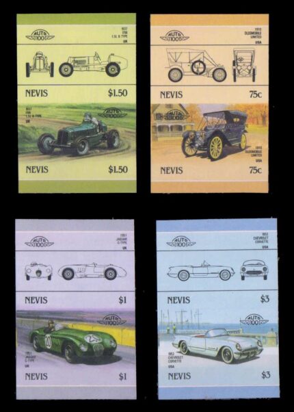 Nevis 1986- New & Old Cars, Automobile, Set Of 4 Imperf Pair (4 Stamps ) MNH, S.G. 364-371