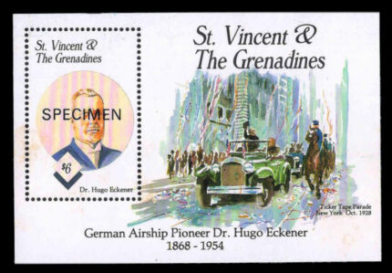 St. Vincent 1993- Dr. Hugo Eckener, Airship Pioneer, Zeppelin, Specimen, Ms, S.G. Ms2305 b