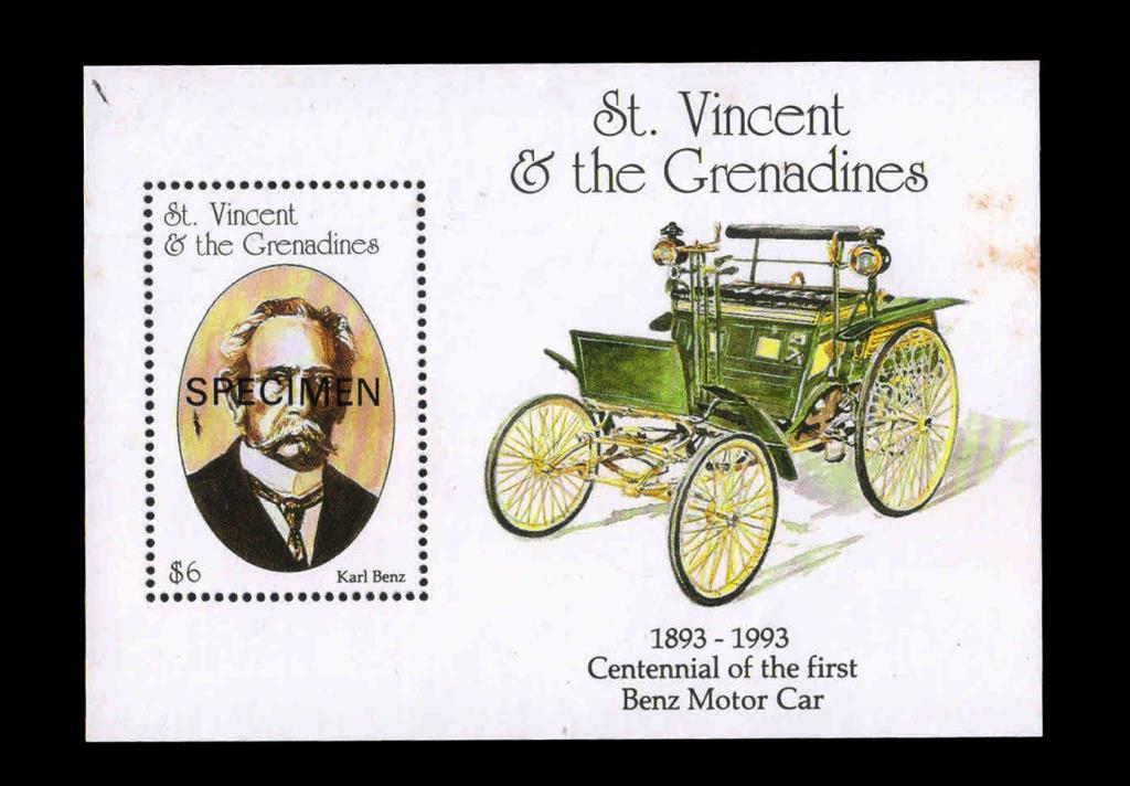 St. Vincent 1993- Karl Benz, Benz Motor Car, Specimen, Ms, S.G. Ms2310 b