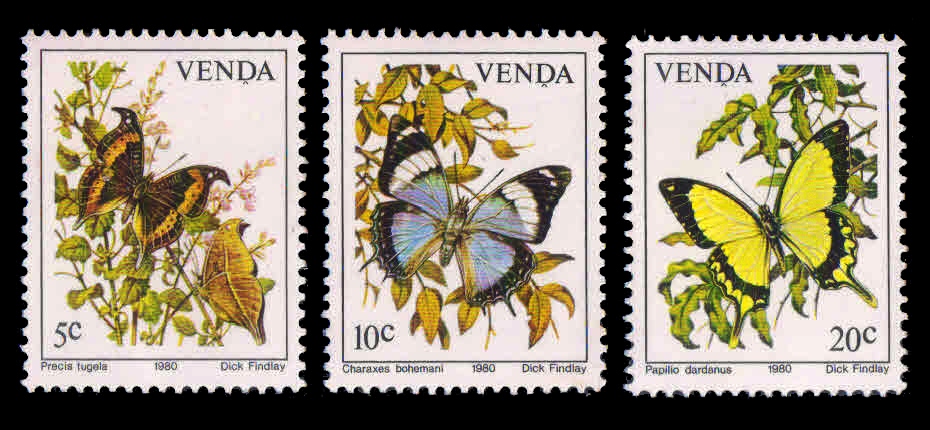 Venda 1980- Butterflies, 3 Different Stamps, MNH, S.G. 34-36